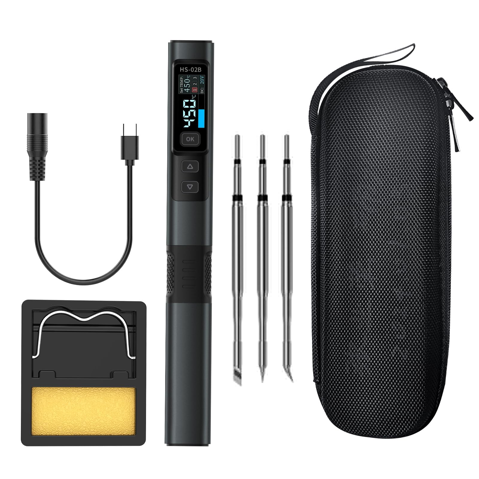 Soldering Iron 100W Fast Heating 2S 100°C - 450°C Power Supply DC 9-24V Intelligent Digital Tool with Pen for Repairs 3 Soldering Points HS-02B