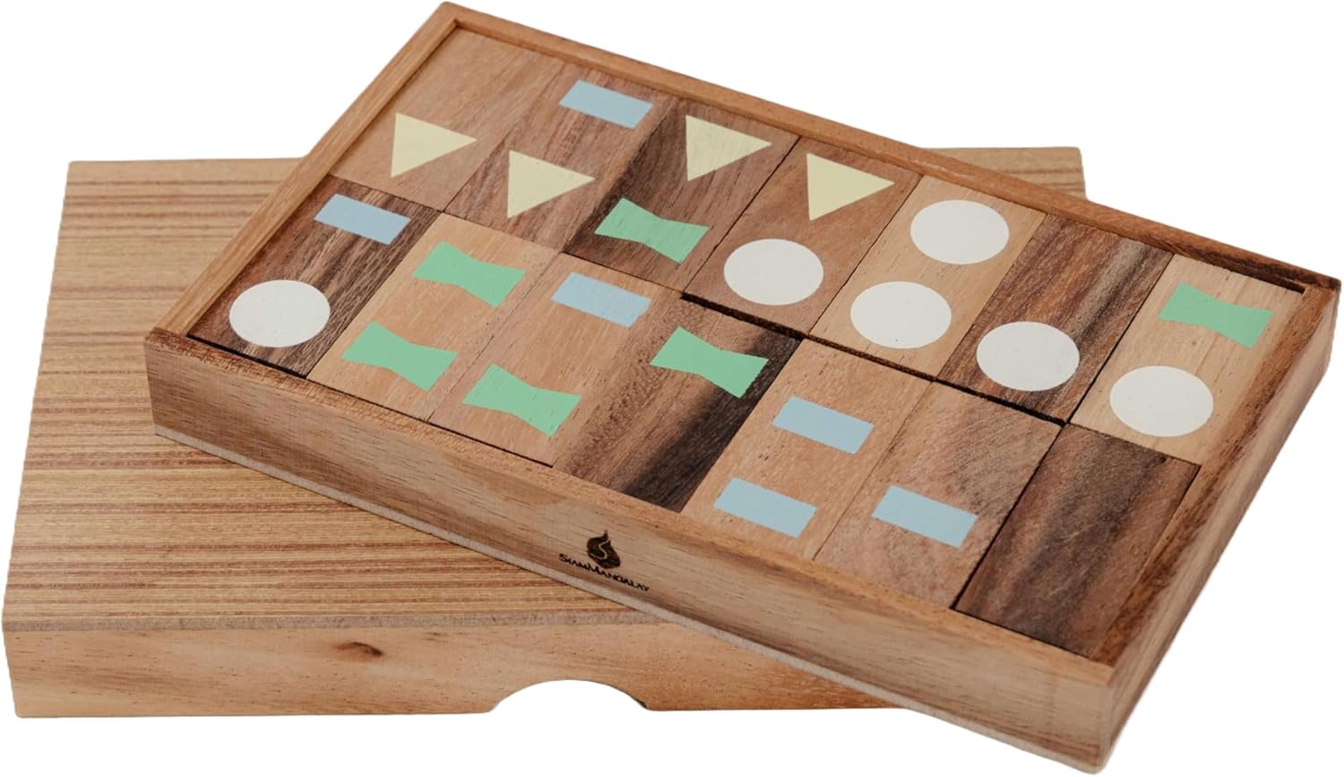 SiamMandalay Geometric Wooden Domino Set – Modern Abstract Dominoes for Adults | Decorative Coffee Table Game & Conversation Piece | Premium Wood Design