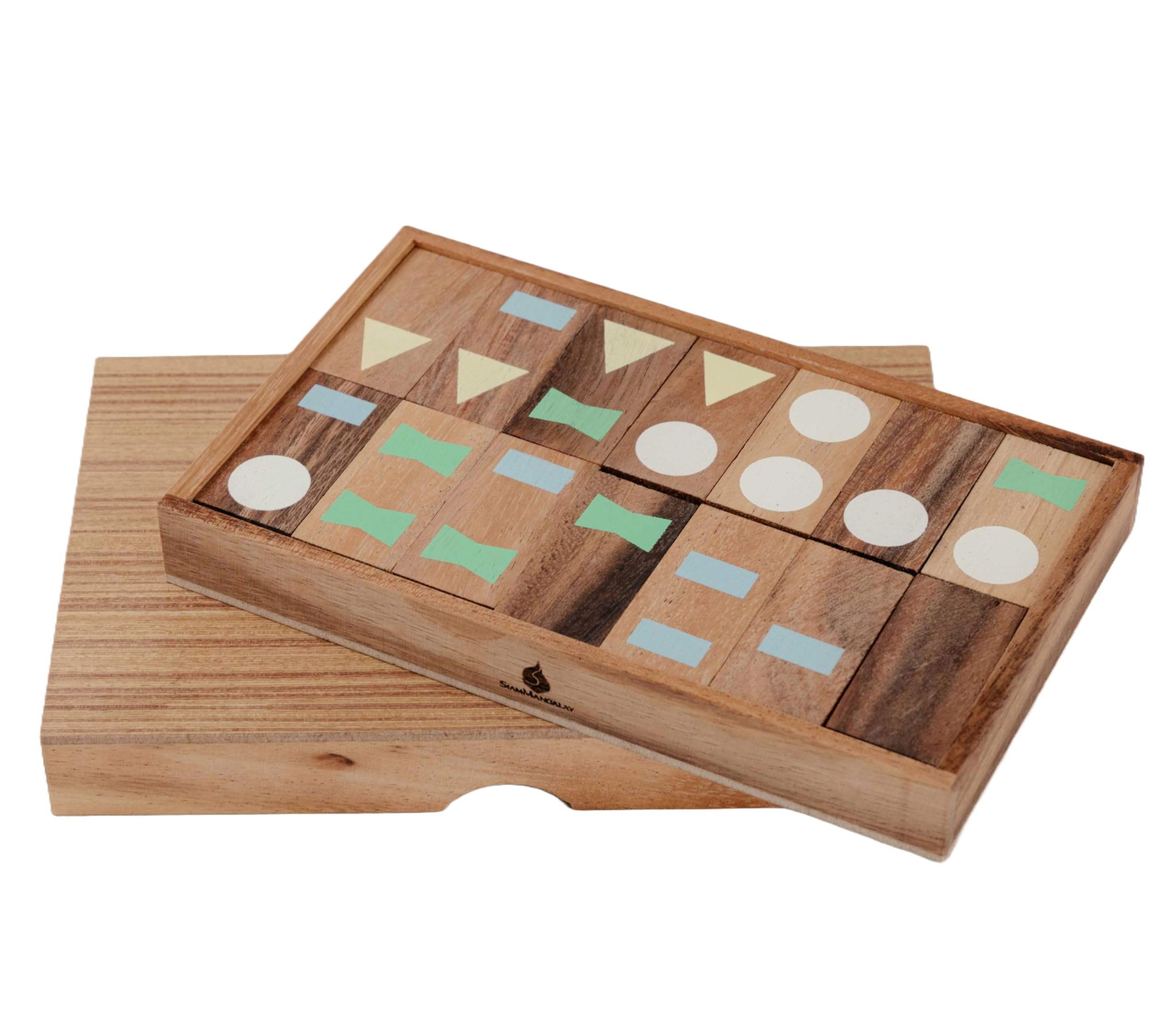 Wooden Domino Matching Game for Kids, 28-Piece Montessori Shape & Color Learning Toy