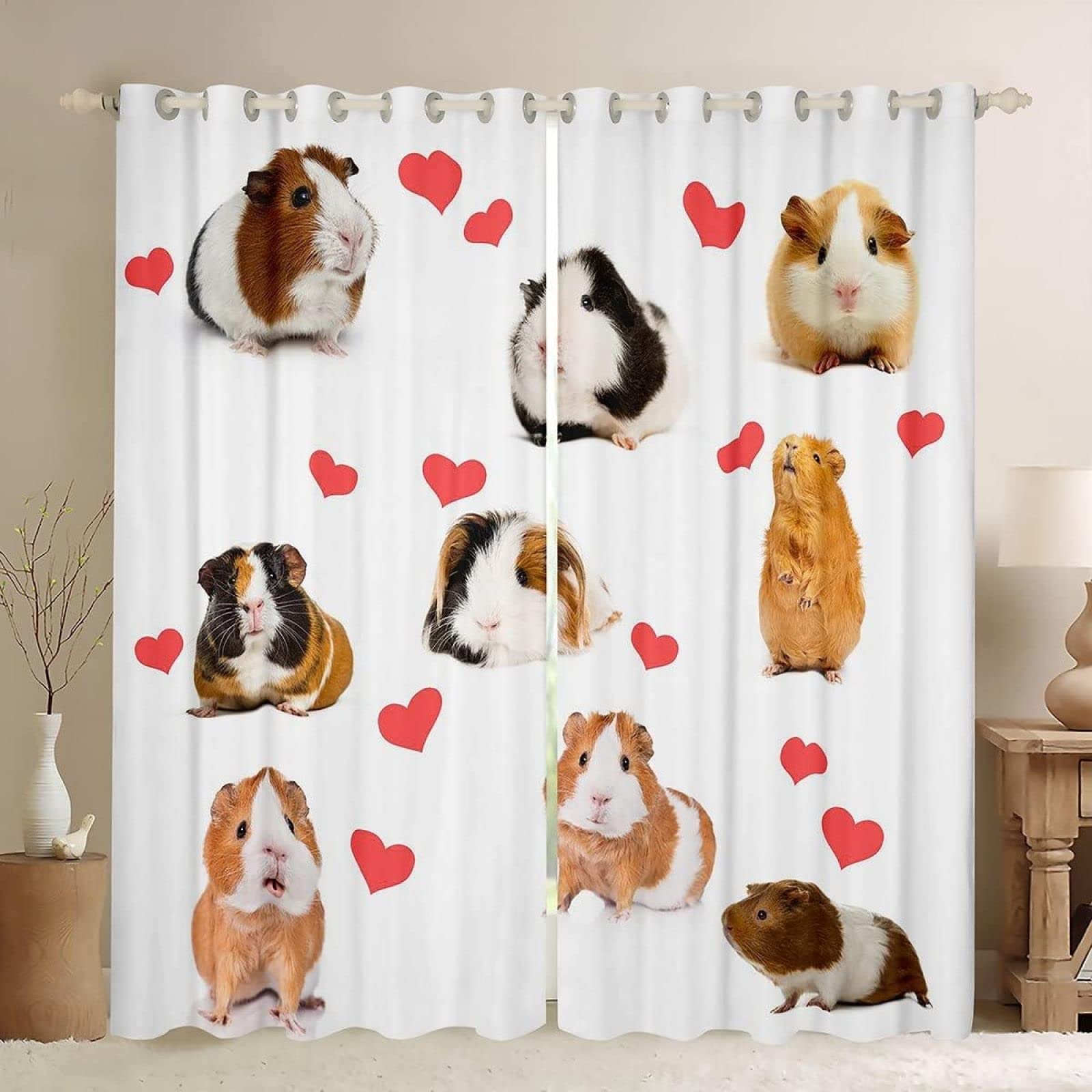 Buohwiwe Cute Guinea Pig Blackout Curtains 3D Cute Guinea Pig Curtains Eyelet Blackout Thermal Insulated Curtains for Window Drapes for Bedroom Living Room Curtains 29.5 x 65 Inch 2 Panels