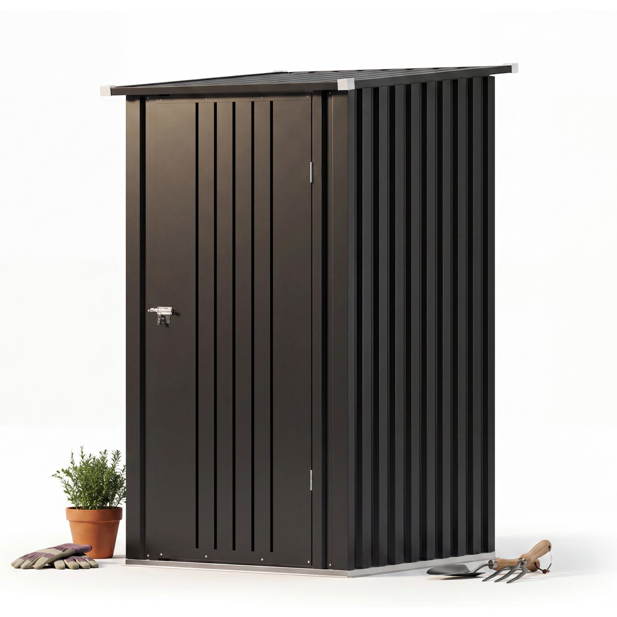 JUMMICO 3.3x3.4ft Small Metal Garden Shed Outdoor Tool Storage for Garden Equipment Bikes Wheelie Bins Weatherproof Ventilated Secure Shelter for Patio Backyard Allotment,Black