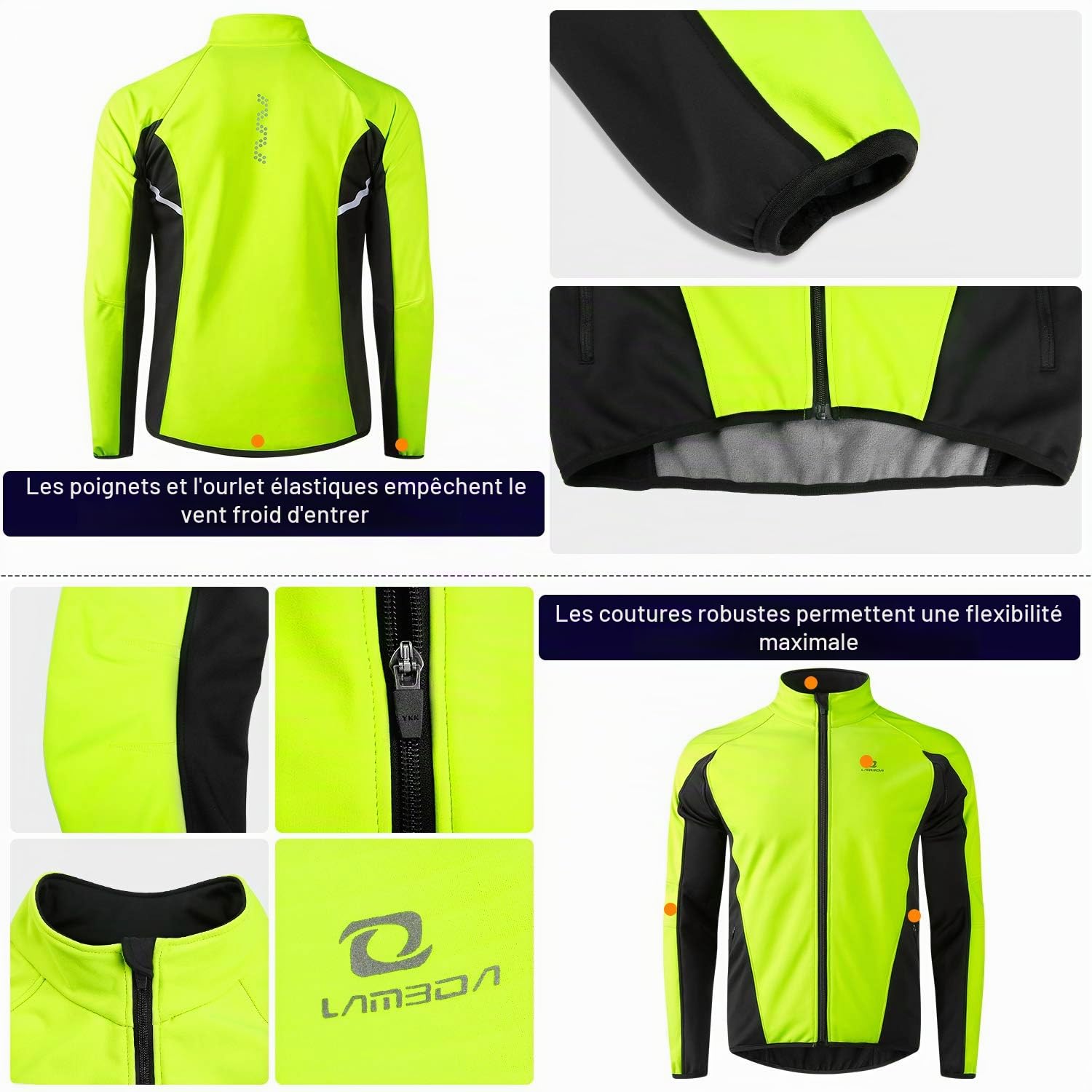 LAMEDA Veste Homme Hiver Chaud Blouson Homme Impermeable Manteau Homme Hiver Coupe-vent pour Randonné, Travail, Cyclisme, Velo, VTT, Running, Excercice, Alpinisme Noir&Vert