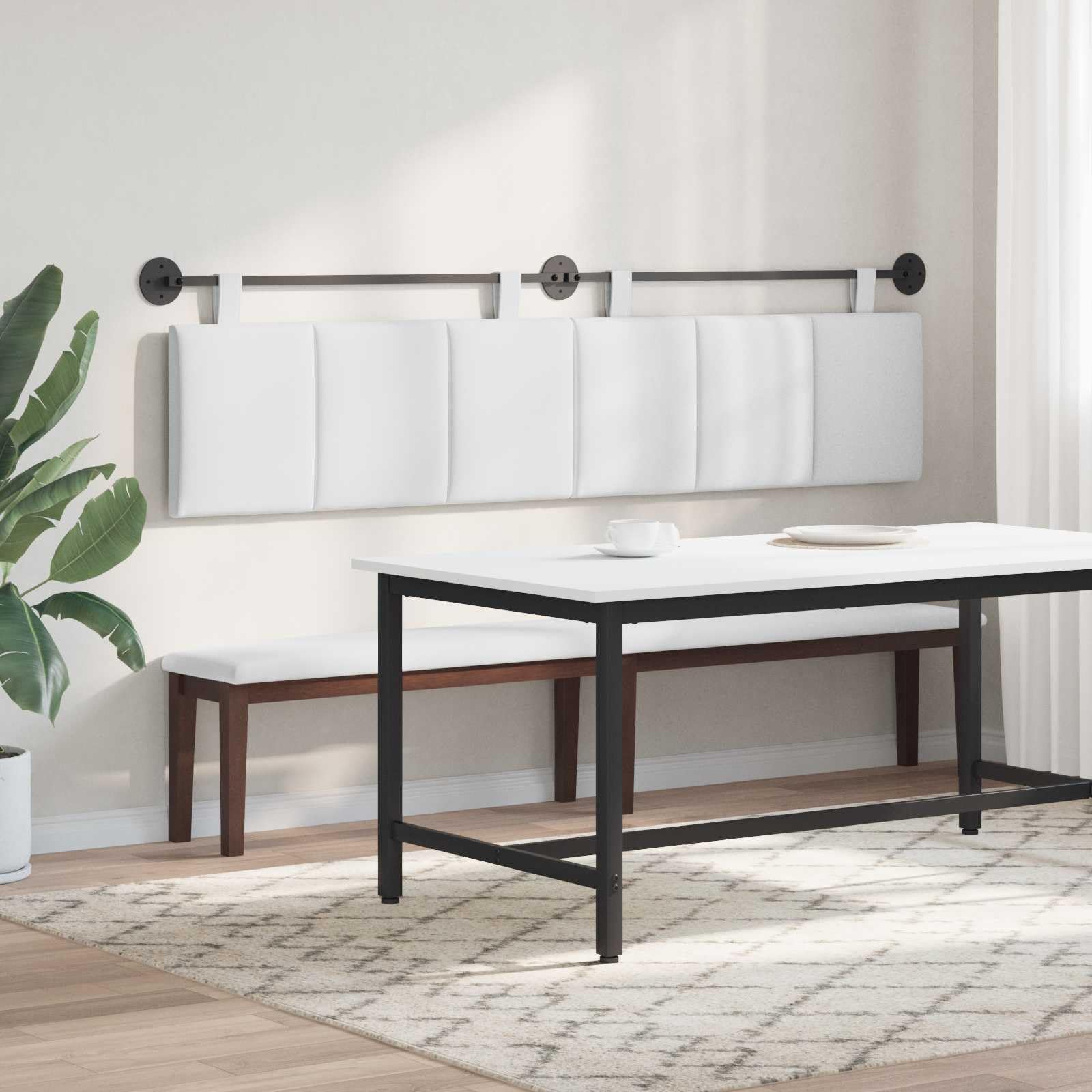 Tête de lit suspendue blanche - Panneau mural rembourré en tissu pour une largeur totale de 210 cm - Tête de lit moderne avec kit de montage mural et sangles réglables pour chambre à coucher