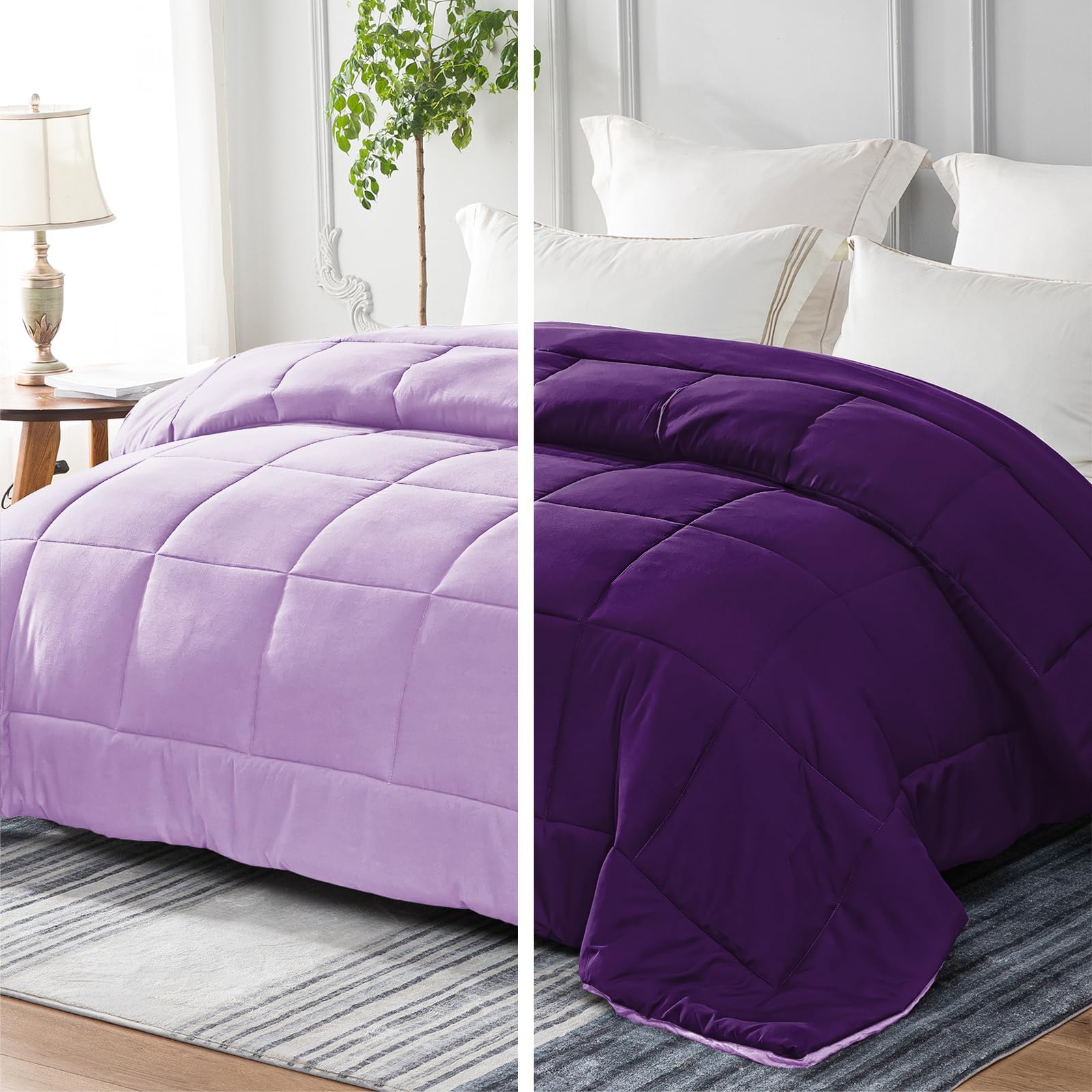 Whale Flotilla Couette Réversible pour lit 2 Personnes 220 x 240 cm | Violet, sans Housse, 300 GSM en Microfibre Matelassée, Douce et Respirante pour 4 Saisons