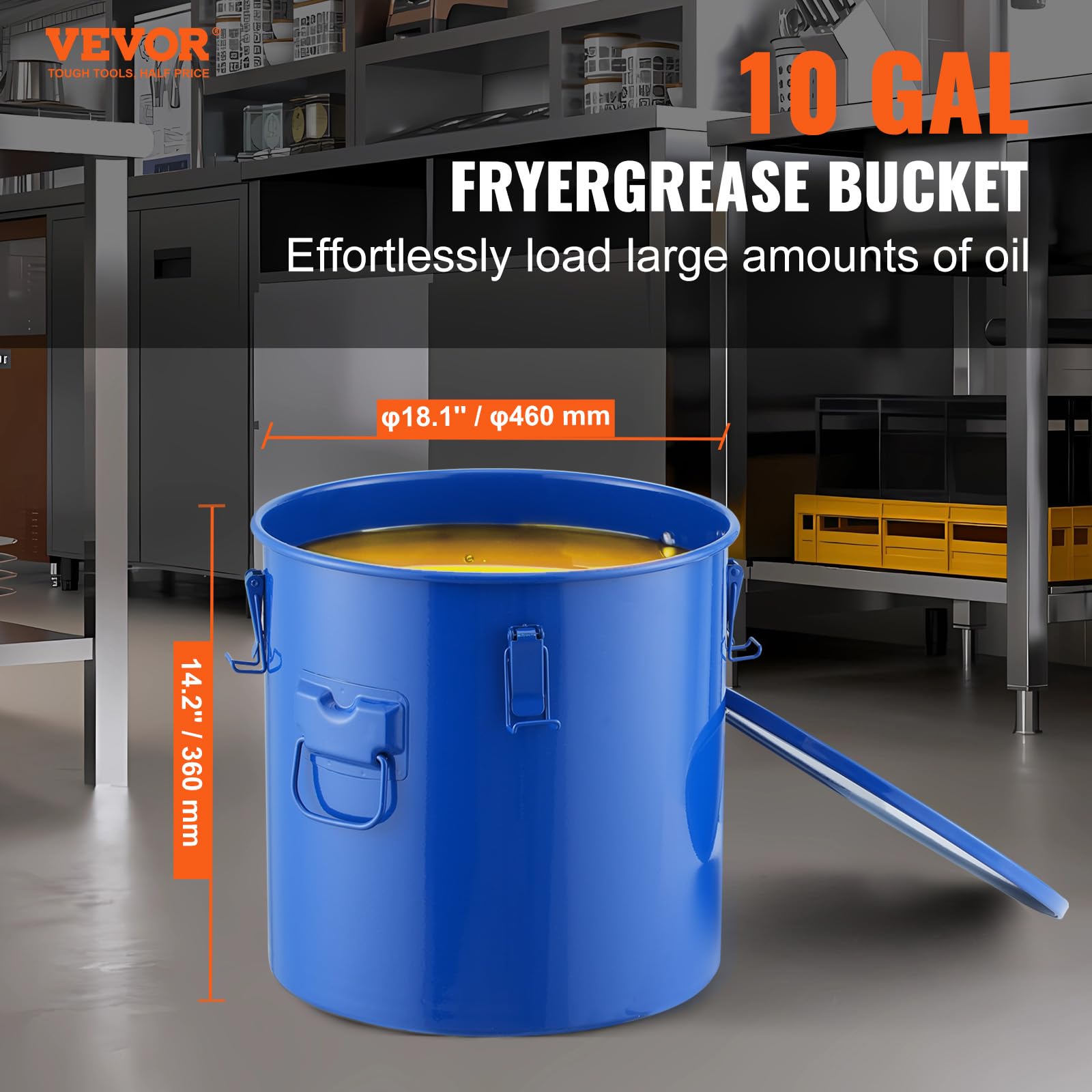 VEVOR Secchio per Grasso per Friggitrice, Contenitore per Smaltimento Olio da 8 Gal Secchio per Olio per Friggitrice in Acciaio al Carbonio con Rivestimento Antiruggine, Clip di Chiusura, Blu