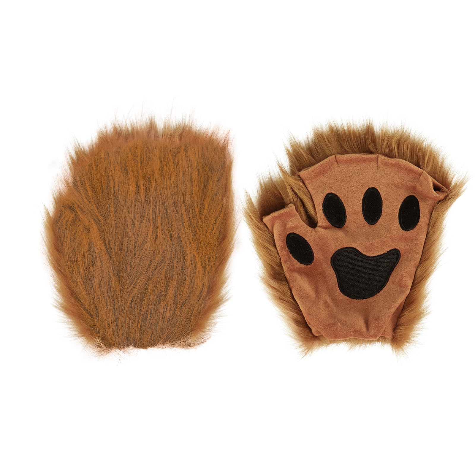 TINAYAUE Furry Wolf Paw Gloves Men Women Plush Fingerless Dog Bear Cat Paw Gloves Halloween Faux Fur Werewolf Costume Mittens