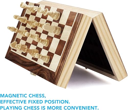 Miniatura 4 de Juego de ajedrez plegable de madera estándar 12x12 pulgadas, juego de mesa estándar de ajedrez internacional con piezas magnéticas hechas a mano.