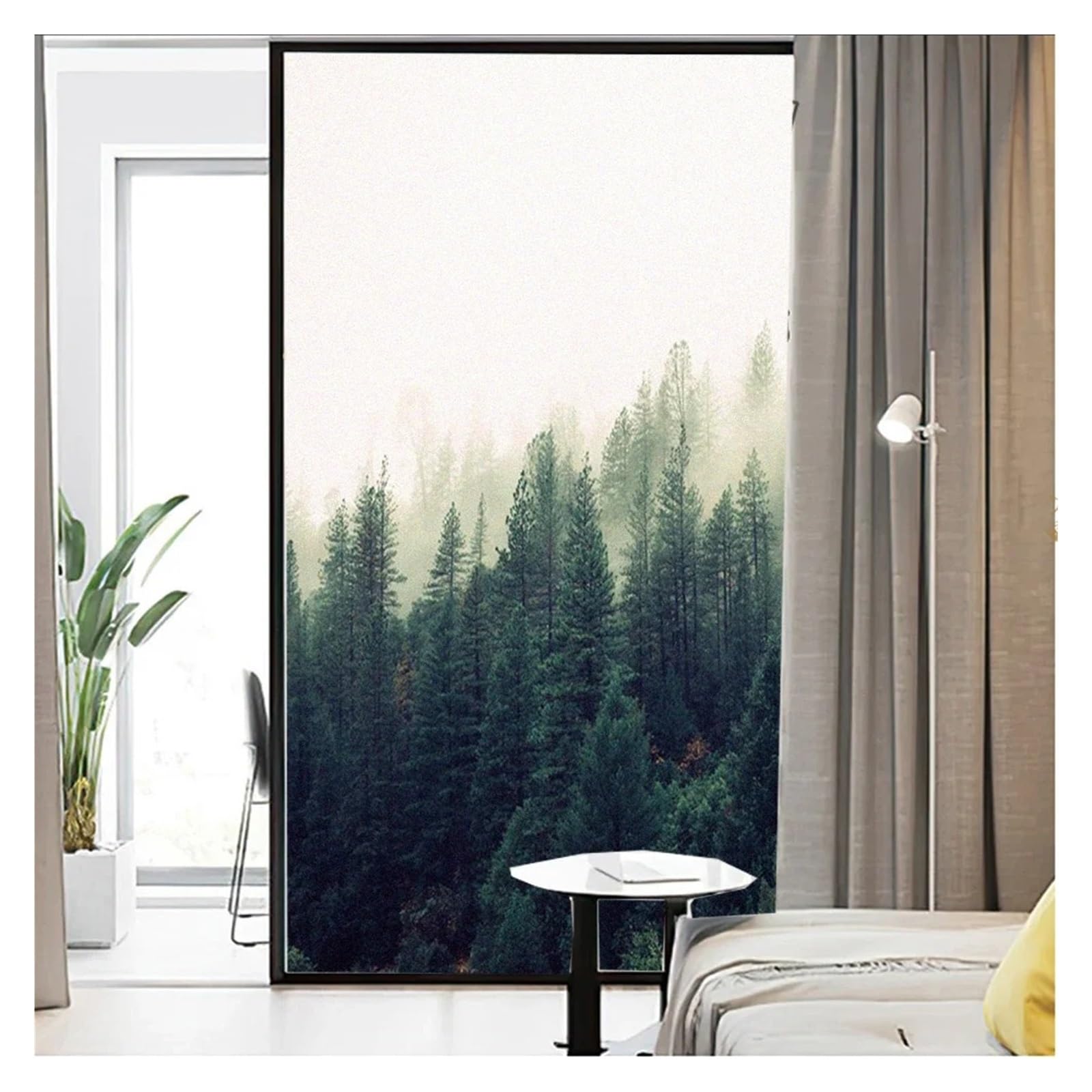 Forest Pattern Privacy Windows Film Window Stickers No Glue Static Cling Frosted Windows Film for Home for Bathroom,Windows(Color1,80.17x132.4cm WxH)