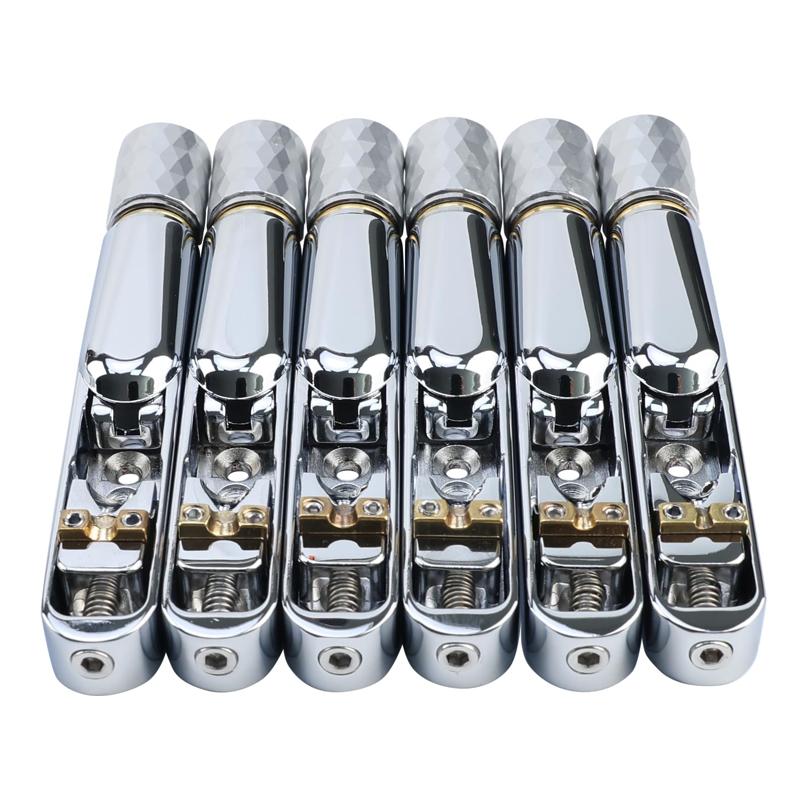 OVSAL Pack of 6 Individual Single Tubular Fixed Bridge 6 String Electric Bass Bridge for Headless 6-string Bass Replacement Parts Chrome