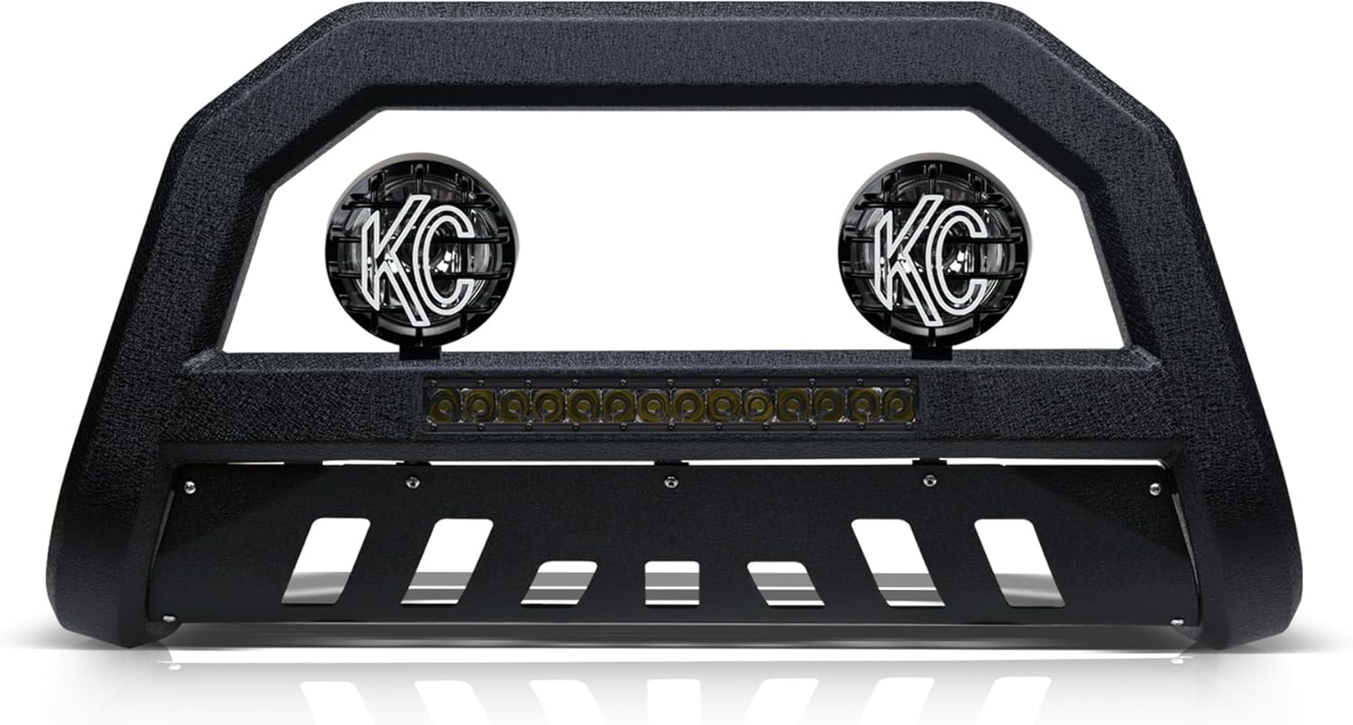 Armordillo AR Aluminum LED Bull Bar+2X KC Hilites 6" Round Fog Lights Fits 2009-2018 Dodge Ram 1500/2019-2023 Classic 8732175 Textured Black Bull Guard Bumper Guard LED Light Bar| Apollo Pro Lights