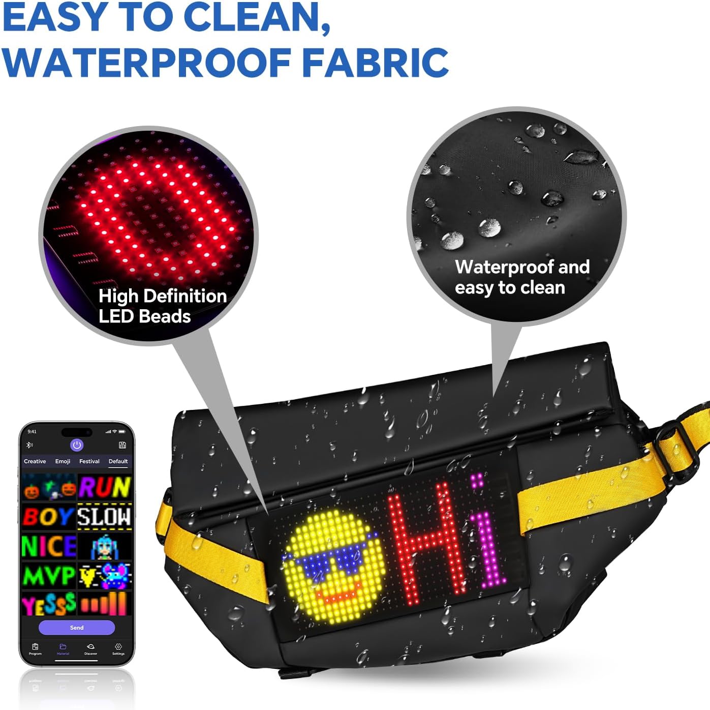 LED Fanny Bag - Smart LED Pixel Art Sling Crossbody Bag Customizable Animated Display Waterproof Fashion USB 5V Chest Bag/Waist Bag for Travel
