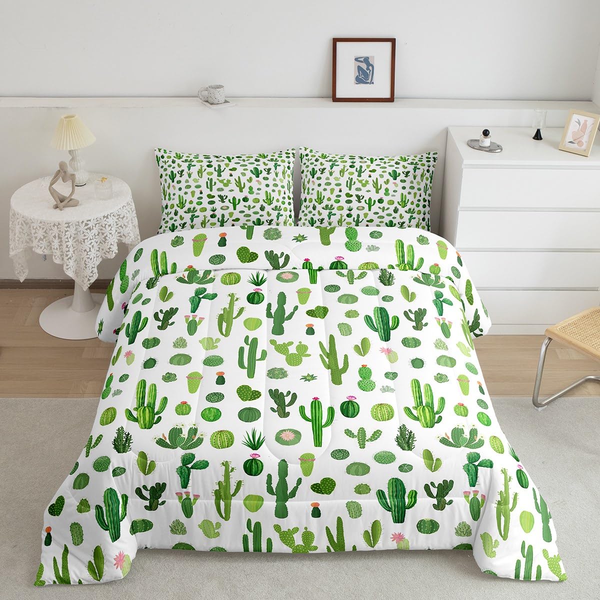 Kaktus-Bettwsche-Set, Queen-Size-Bett, grne Wstenpflanzen, Blumen,  3-teilig, fr Kinder, Jungen, Mdchen, Raumdekoration, Sommer, natrlich,  frisch, Cartoon, helle gesteppte Bettdecke mit 2 : Amazon.de: Kche,  Haushalt & Wohnen