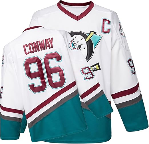 Mighty Ducks Jersey Movie Ice Hockey Jersey S-XXL Charlie Conway #96 Adam Banks #99, 90S Hip Hop Clothing for Party