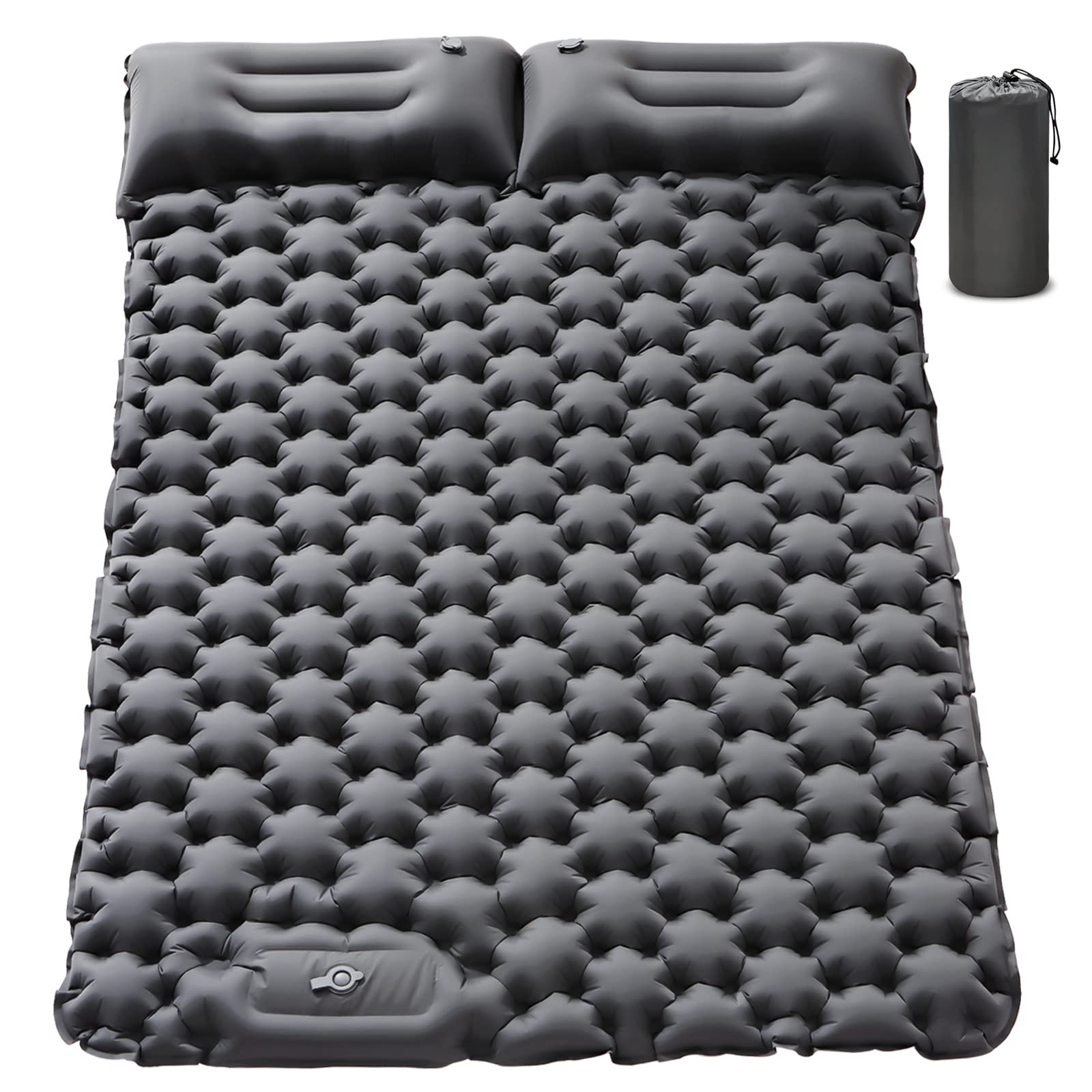 Double Sleeping Pad for Camping,Upgraded Inflatable Ultra-Thick Self Inflating Camping Pad 2 Person with Pillow Built-in Foot Pump Camping Sleeping Mat for Backpacking, Hiking, Portable Camping Pad