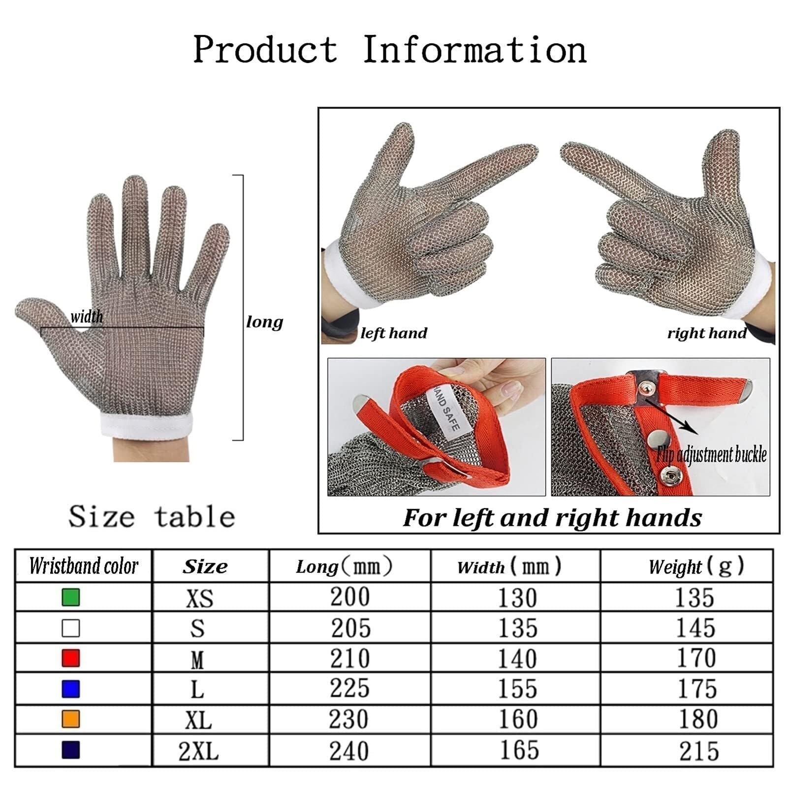 Guantes de seguridad resistentes a cortes para cocinas y restaurantes – Protección de metal antidaga resistente para mataderos y fábricas de ropa