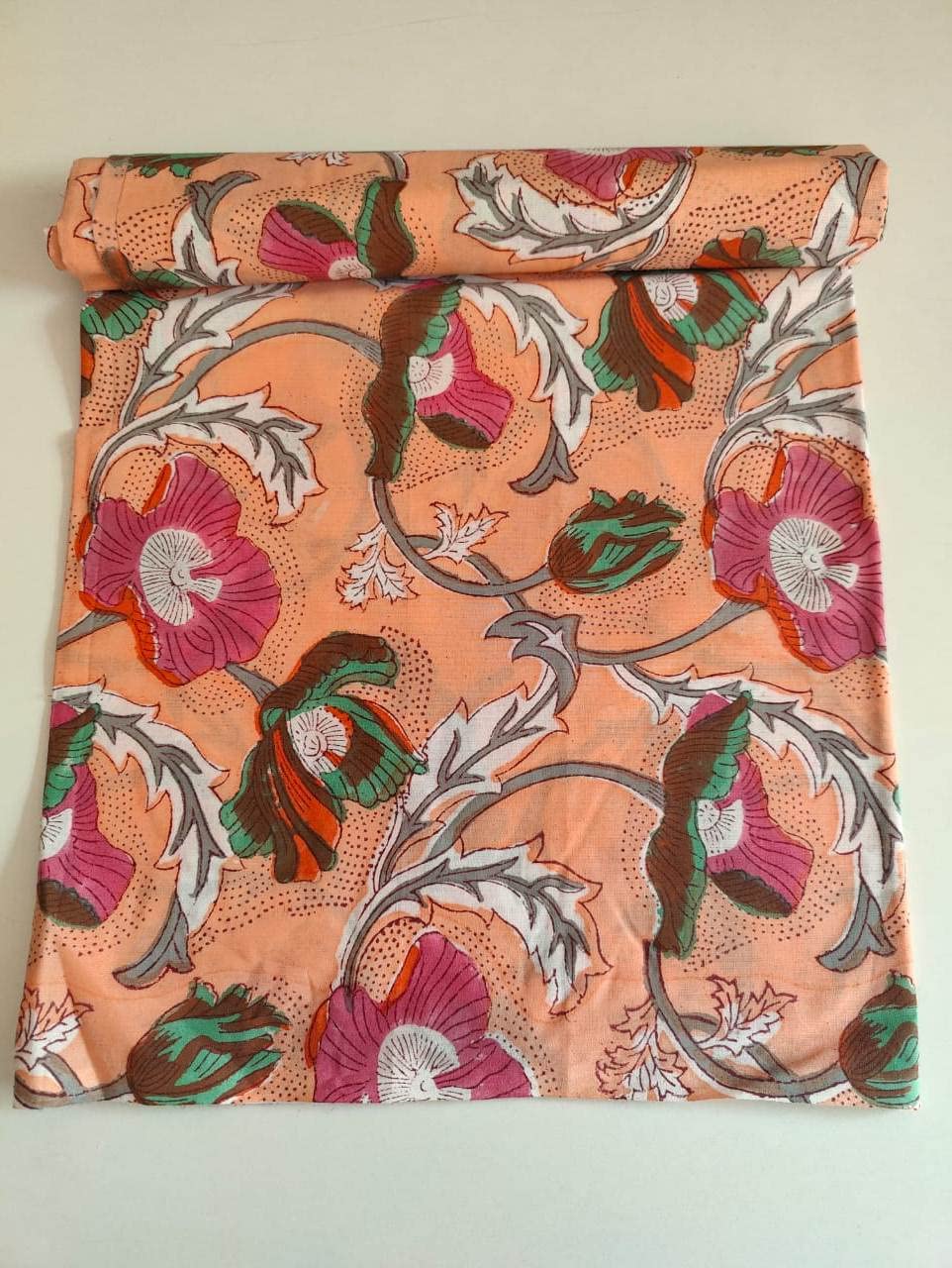 Fashionmart Floral Printed Cotton Fabric Cloth Hand Block Print Fabric Women Material Running Jaipuri Hand Block Printed Women Dress Material Kurtis Natural 44" Inches Width 2.5 Meter (Pattern 16) 2
