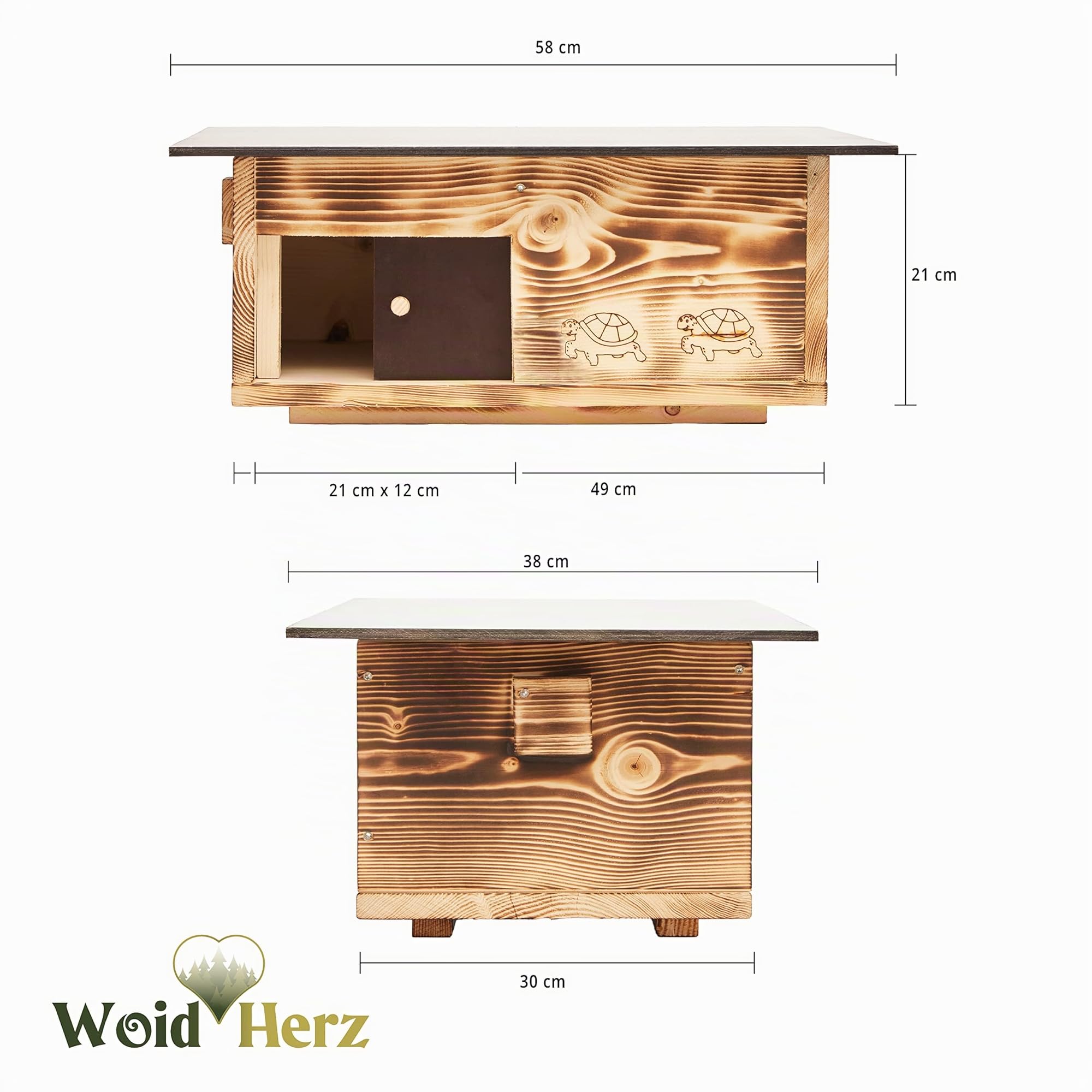 Casetta per tartarughe di alta qualità, in legno massiccio da 20 mm (SH4), resistente alle intemperie, con fondo e porta scorrevole, ventilazione regolabile, per tartarughe, ruota libera