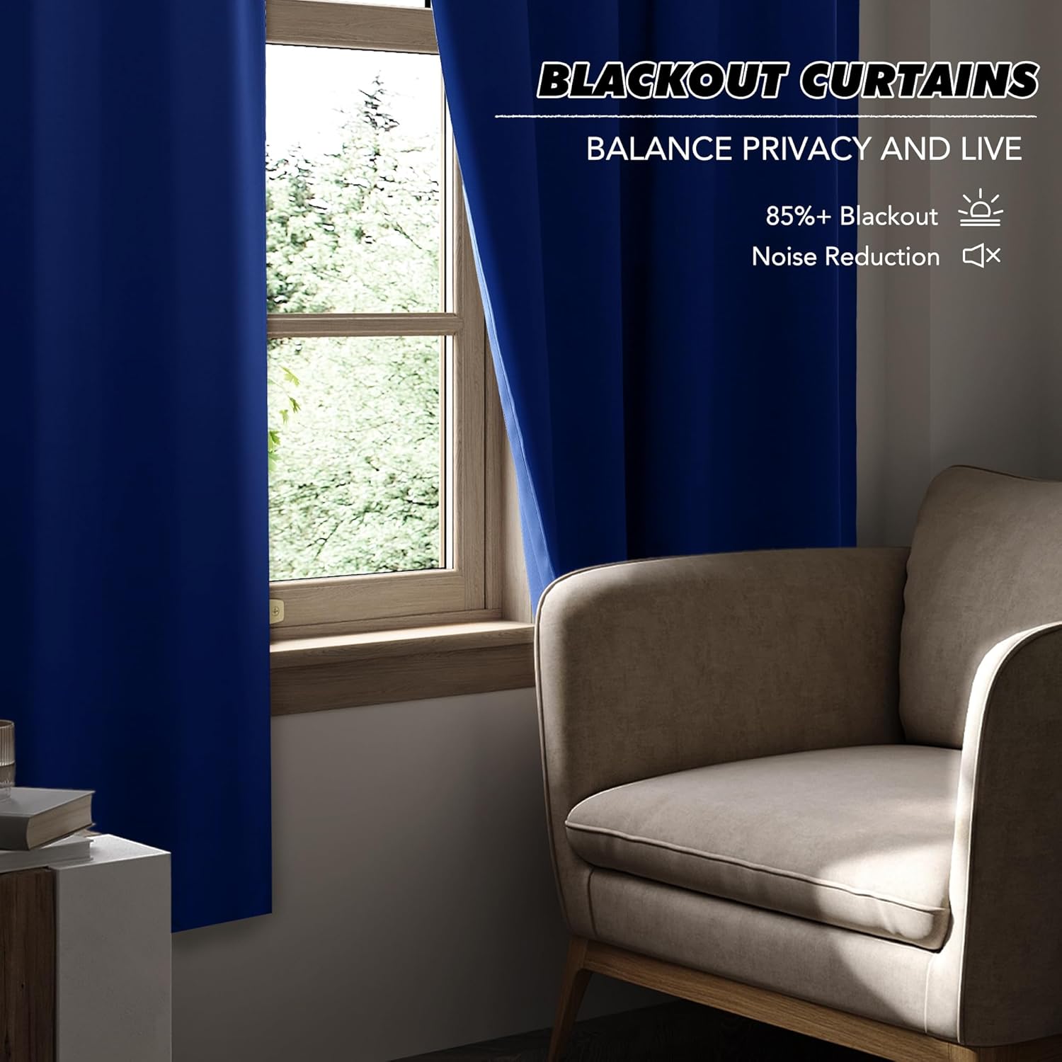 KGORGE Navy Blackout Curtains 63 inch Length, Privacy Room Darkening Rod Pocket and Back Tab Thermal Insulated Light Blocking Curtains for Living Room Bedroom, 52 x 63 Inch, 2 Panels