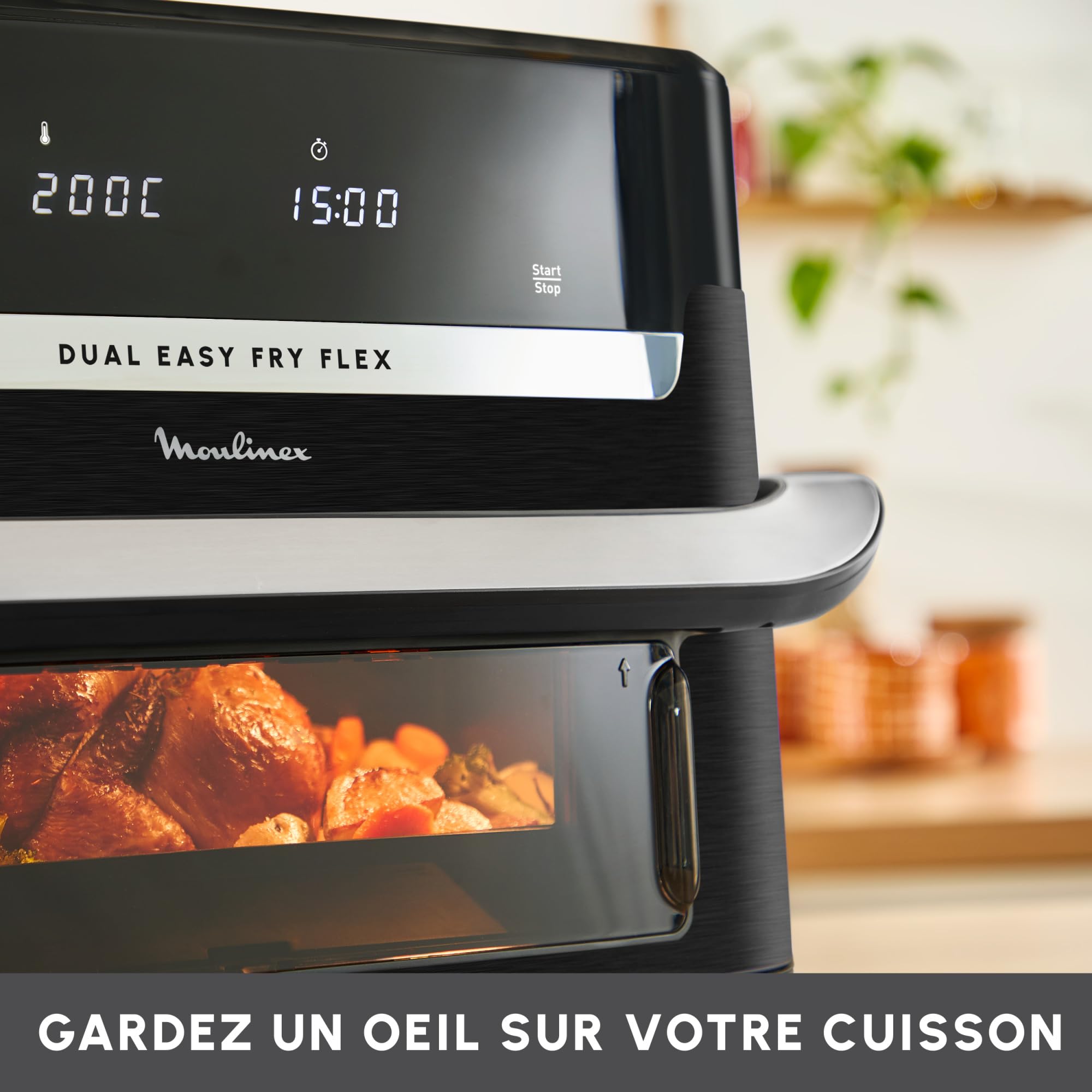 Moulinex Easy Fry Dual Flex, air fryer, Grand tiroir de 9L, Double zone, Séparateur amovible, jusqu'à 8personnes, 7programmes intuitifs, EZ9228F0, noire, Noir