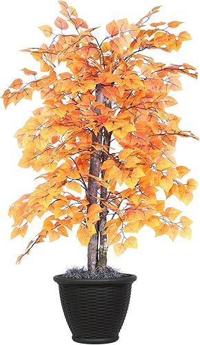 Vickerman Arbusto de álamo dorado artificial de 4 pies, contenedor de plástico marrón.