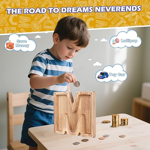 Miniatura 26 de Alcancía de madera con letras de madera, alcancía para niños y niñas, grande, 26 letras del alfabeto, banco de dinero personalizado con nombre