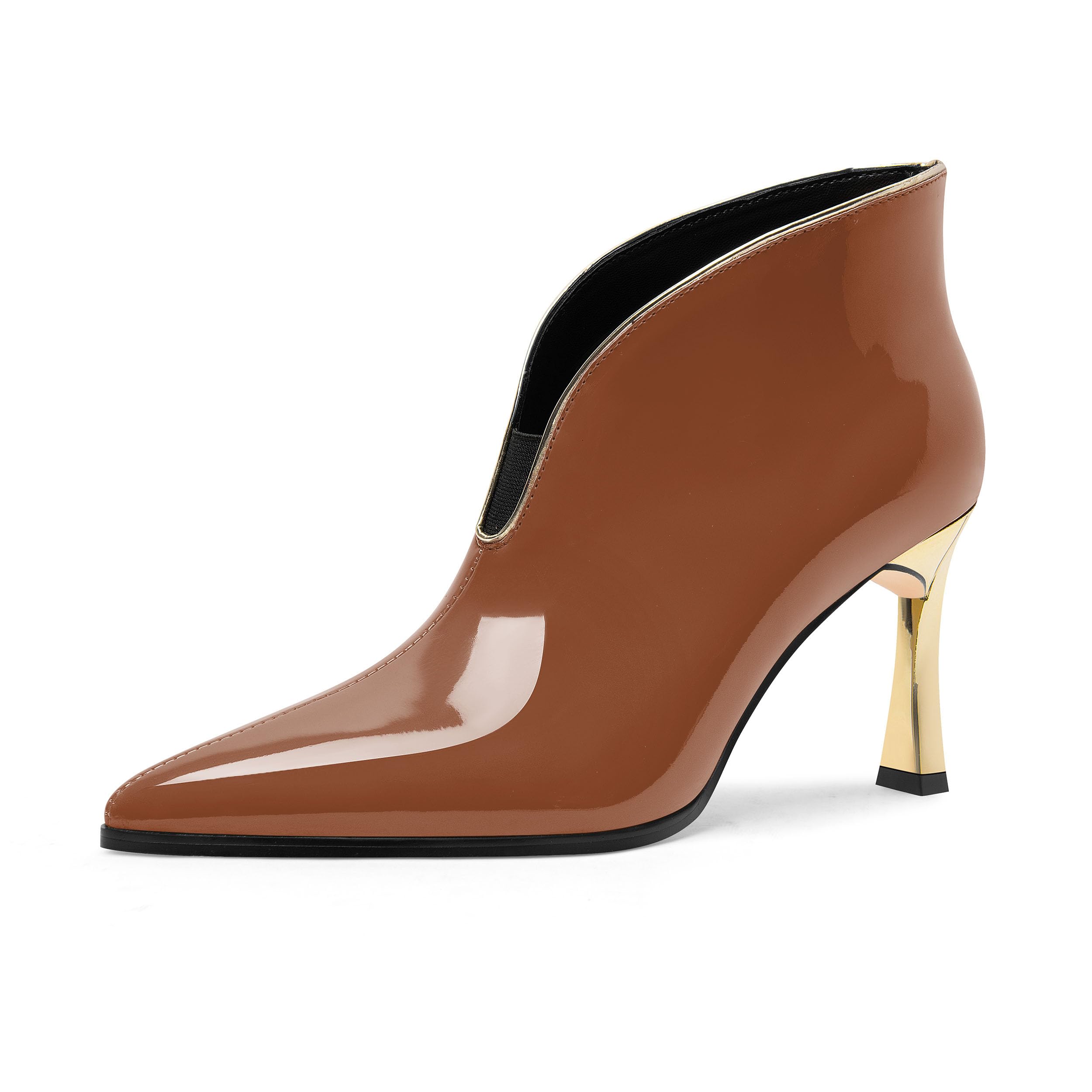 Womens Ankle Boots Kitten Heel Closed Patent Pointed Booties High Heel Fashion Ankle Booties Slip on Winter Dress