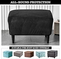 Vista 4 de Fundas otomanas elásticas, funda otomana de terciopelo, funda rectangular de almacenamiento para taburete, funda para reposapiés para sala de estar