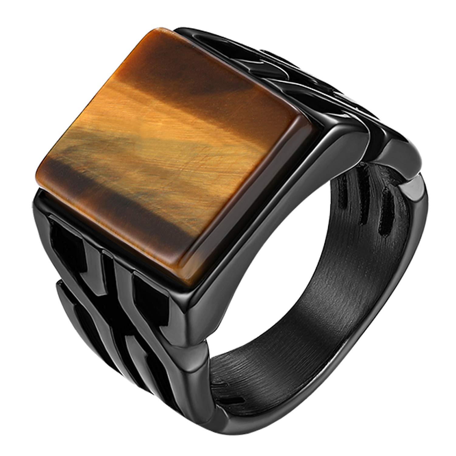 OIDEAAnillo Vintage Brillante para Hombre, Anillo de Acero Inoxidable Ojo de Tigre, Anillo Estilo Rock and Roll Punk, Varios Tamaños, Negro