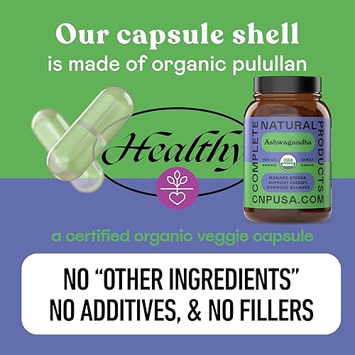 Miniatura 7 de Cápsulas orgánicas de Ashwagandha - 100 cápsulas de 500 mg de suplemento orgánico puro de Ashwagandha para un apoyo calmante