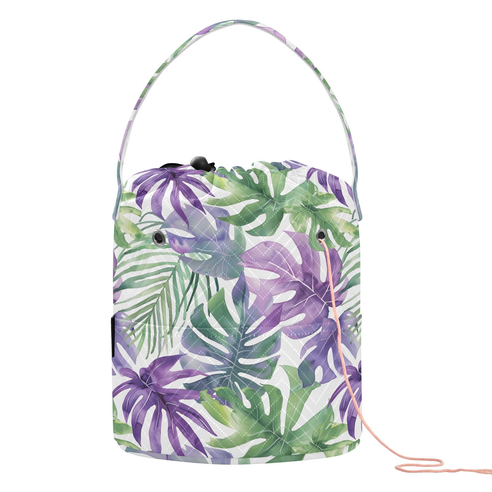 Yarn Storage Bag Small Crochet Bag Knitting Bag Organizer Green Purple Tropical Leaf Yarn Bags for Crocheting Basket