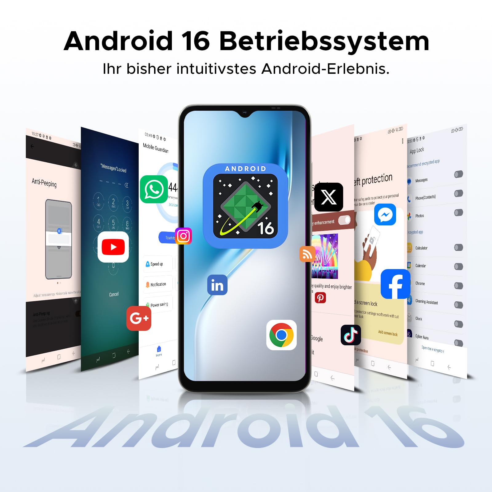 NOTE56XPRO Smartphone Ohne Vertrag, Android 16 Smartphones 32GB+128GB/2TB, 6.56" Smartphone günstig 6150mAh Simlockfreie Handys, 13MP+8MP KI Kamera, 4G Dual SIM/Face ID/IP54/GPS