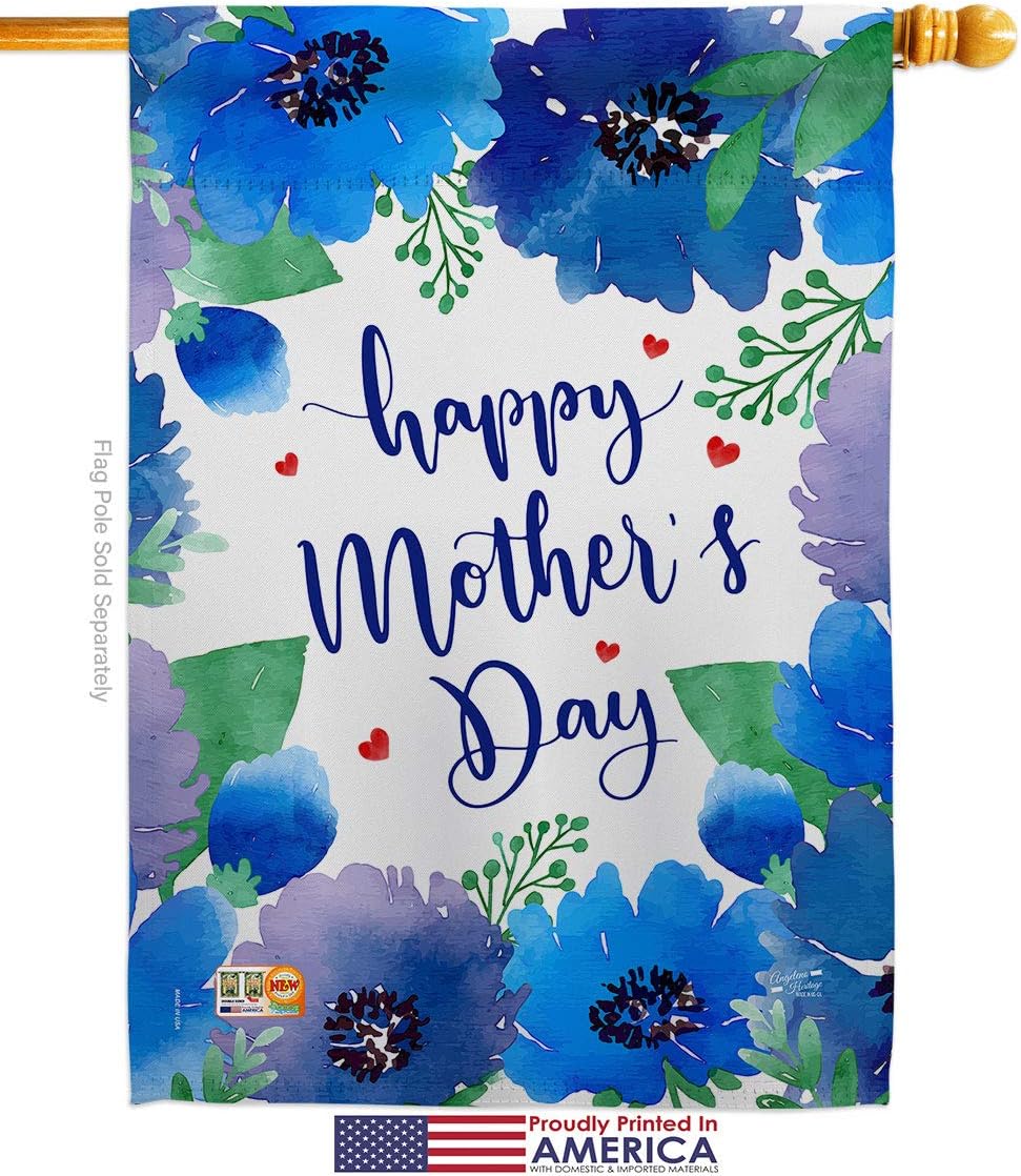Royal Floral Mothers Day House Flag Family Mother Mom Mama Grandma Love Flowers Parent Sibling Relatives Grandparent Small Decorative Gift Yard Banner Made In USA 28 X 40