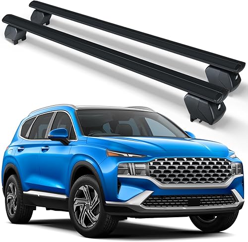 Barras transversales de techo resistentes de 350 libras compatibles con Hyundai Santa Fe 2013-2024 con rieles laterales, barras transversales