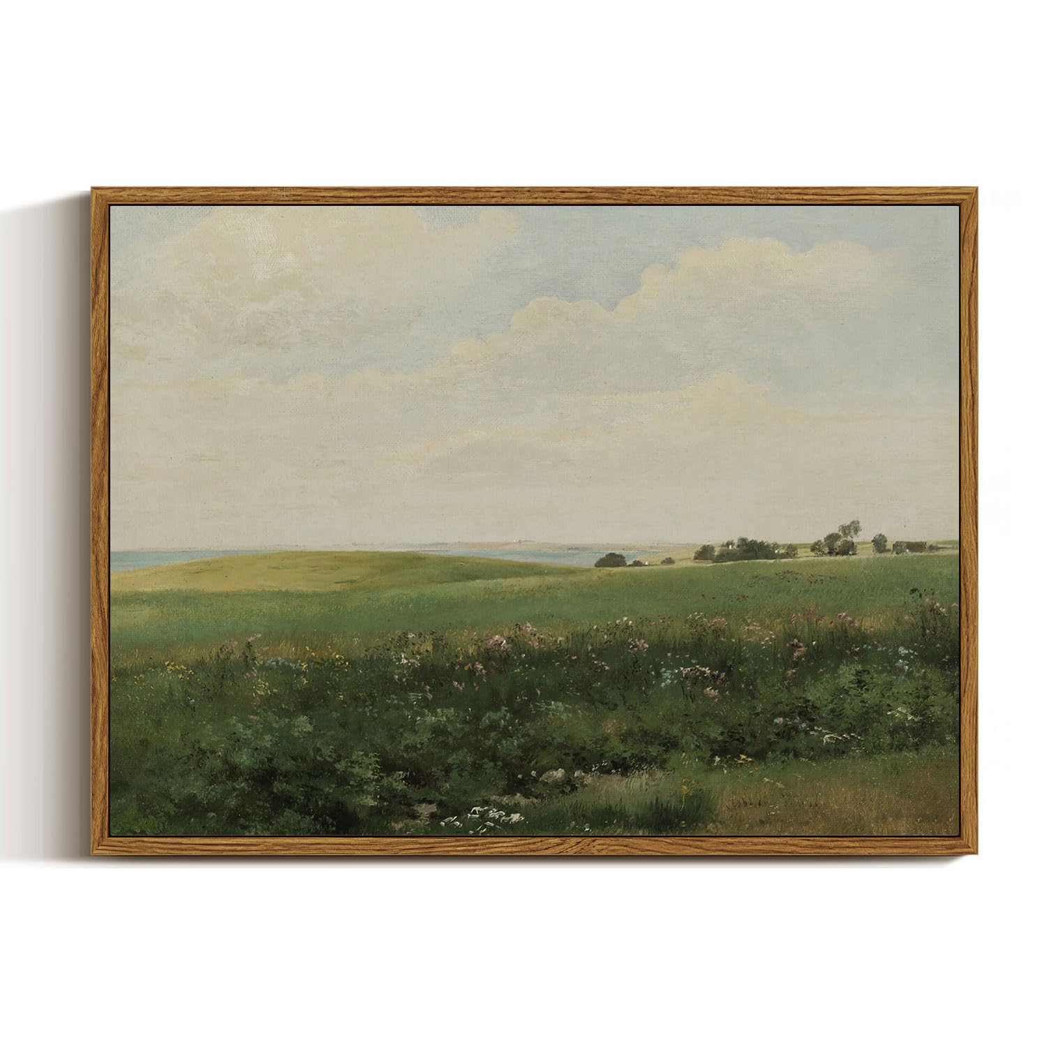 InSimSea Framed Canvas Wall Art Vintage Decor, Country Wall Art for Living Room, Vast Grassland Bathroom Pictures Wall Decor, Landscape Painting Home Decor, Office Dining Room Decor, 12"x16"