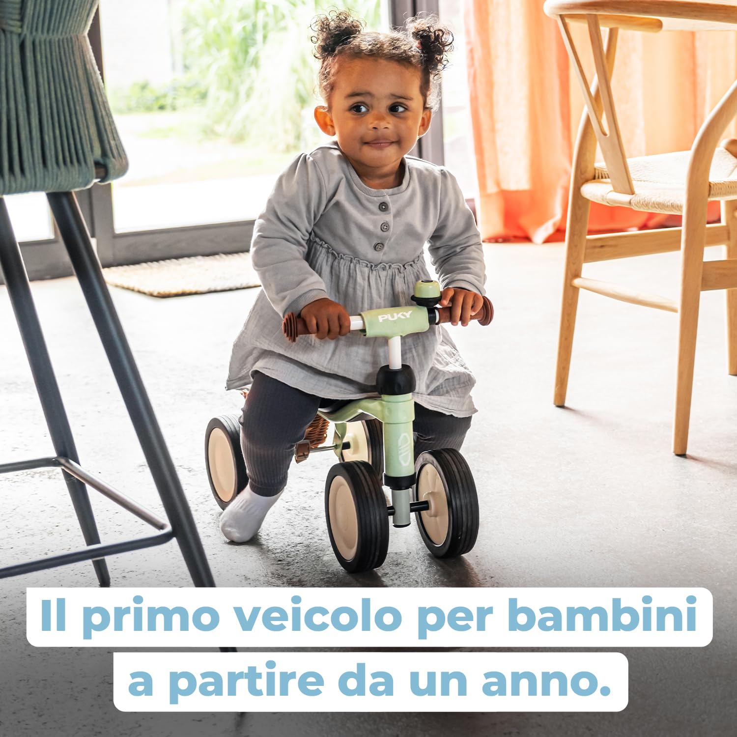 PUKY PUKYLINO Retro Blue | veicolo antiscivolo per interni bambini a partire da 1 anno | Girello | Giocattolo per bambini | Seduta ergonomica, maniglie di sicurezza e cuscinetti per manubrio |