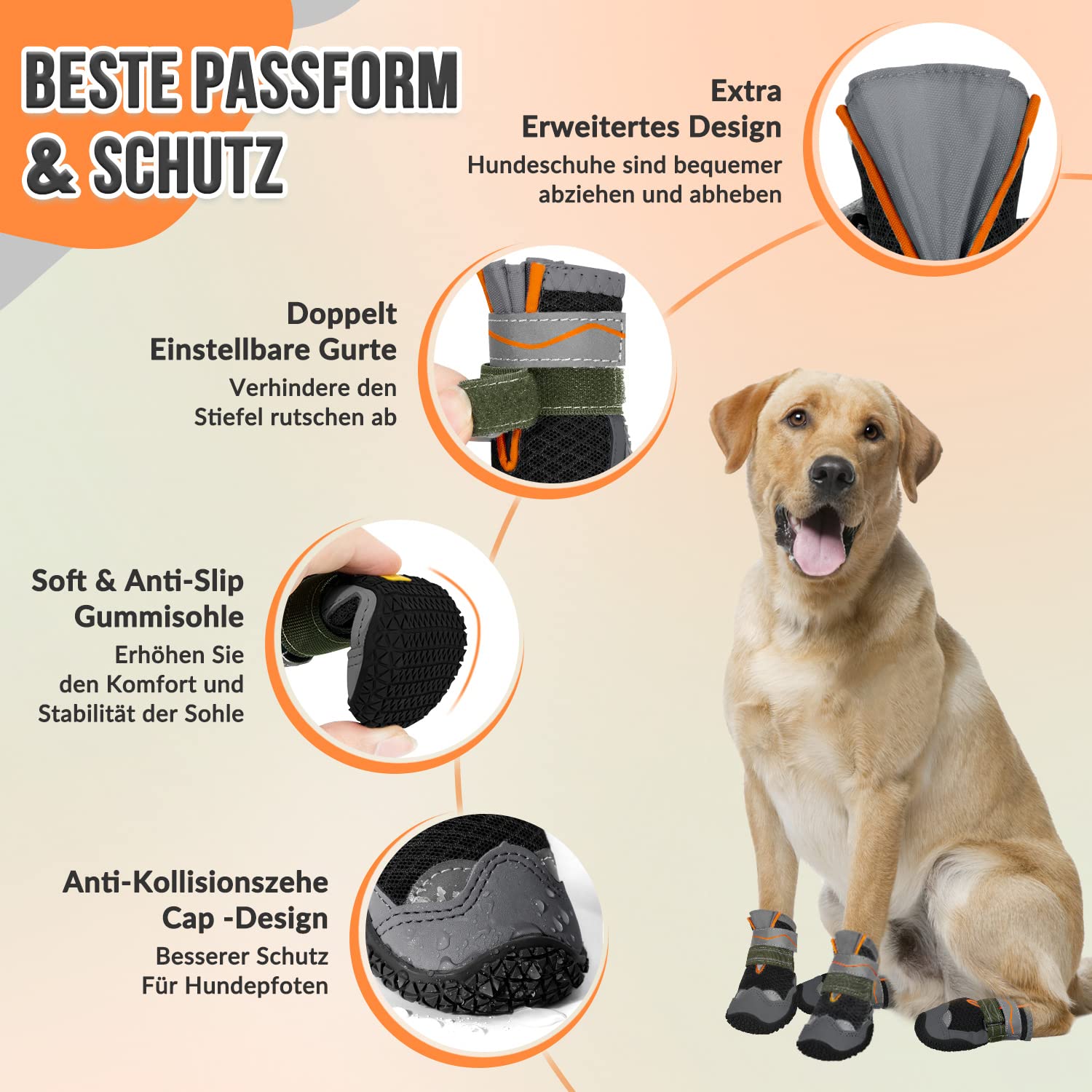 Eyein Hundeschuhe Pfotenschutz, 2 Stück atmungsaktiv Hundeschuhe mit Rutschfester Sohle und reflektierendem Klettverschluss für kleine, mittlere und große Hunde, Sport im Freien (Schwarz, Größe 7)