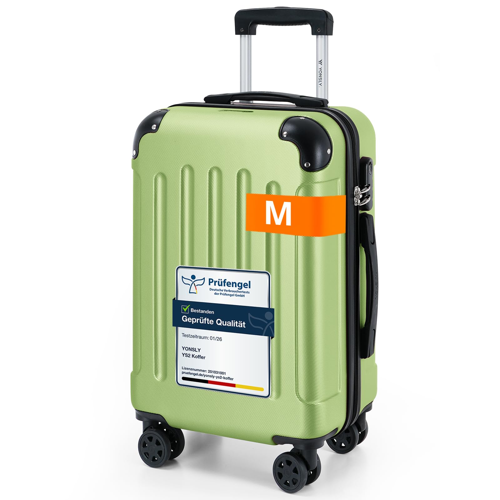 YONSLY Gepäck Reisekoffer, Trolley Rollkoffer Handgepäck, Hartschalenreisekoffer mit 360° Lenkrollen, Zahlenschloss, Mehrstufiger Teleskopgriff