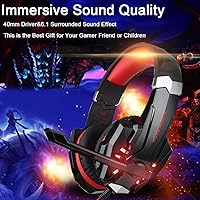 Vista 3 de Audífonos gamer BlueFire para PlayStation 4 PS4, tablets, teléfonos iPhone 66s6 plus5s5c5, conector de 3,5 mm con luz LED de micrófono (color rojo)