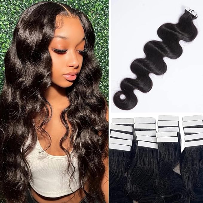 Wavy Natural Black Tape in Hair Extensions for Black Women