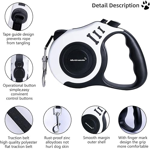 Miniatura 4 de Correa retráctil para perro, 10 pies de largo adecuada para perros pequeños y medianos de hasta 22 libras, con 1 cuenco portátil de silicona para