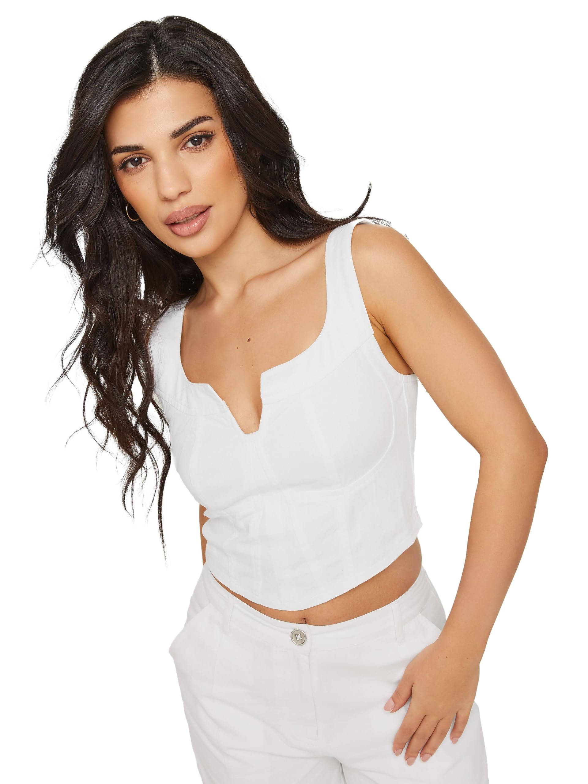 Pixiegirl Women's White Petite Notch Neck Corset Top In | Size: 18