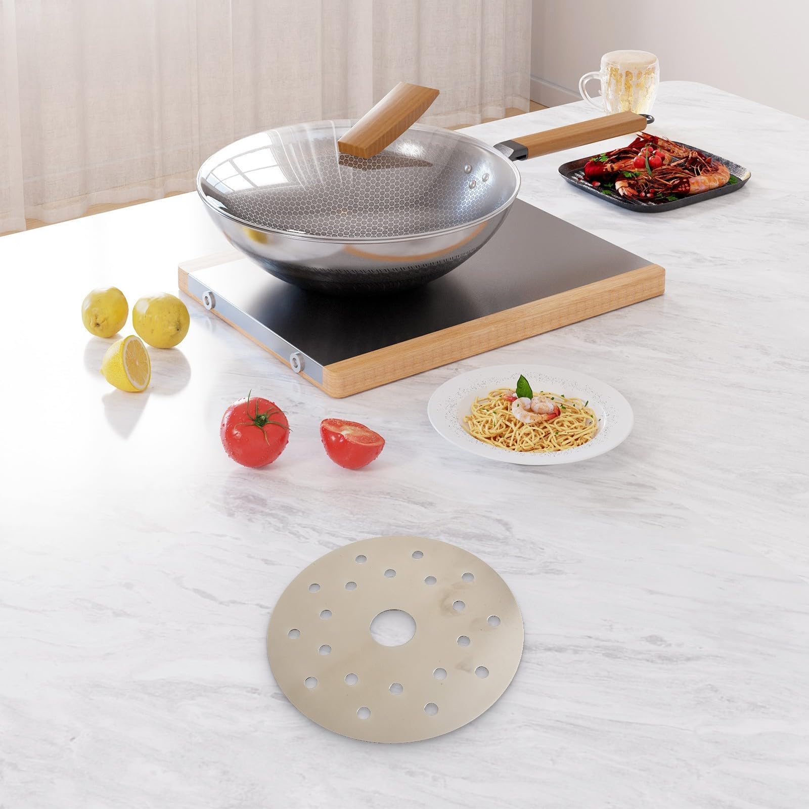 Placa adaptadora de difusor de calor de acero inoxidable para uso en cocinas de inducción con ollas de vidrio y otros utensilios de cocina no magnéticos para transferencia de calor uniforme (23 cm) — view 14