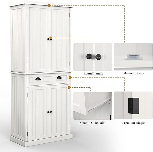 Miniatura 8 de ARTPOWER 72" Tall Kitchen Pantry Storage Cabinet with Drawer and Adjustable Shelves, Pantry Cabinet for Kitchen, Bathroom or Hallway, White