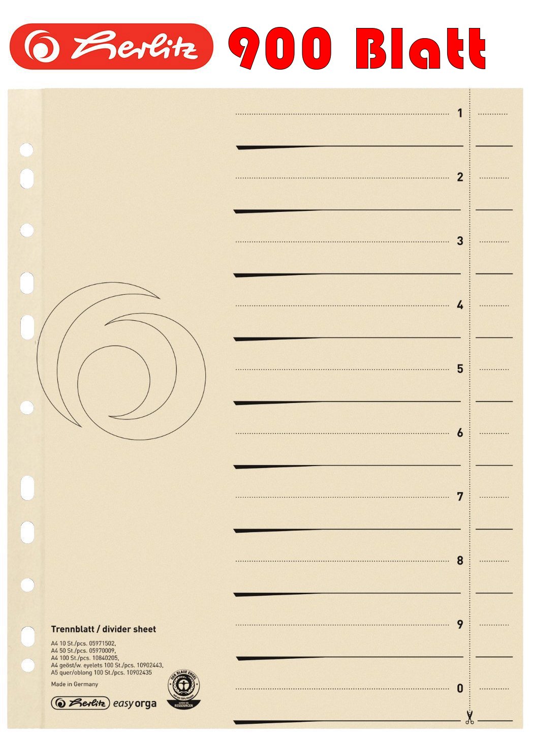 Herlitz 10840205 Trennblatt A4 chamois (900er, Kraftkarton Druck)