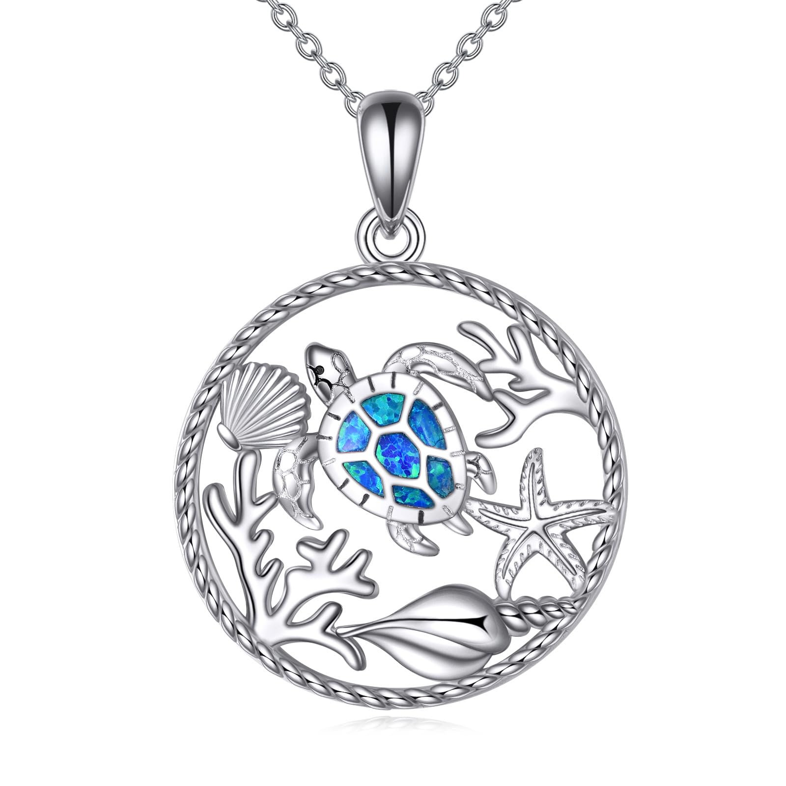 AXELUNA Blauer Opal Schildkröte Halskettefür Frauen Männer S925 Sterling Silber Meer Schildkröte Anhänger Halskette Ozean Schmuck Geschenk für Mutter Ehefrau