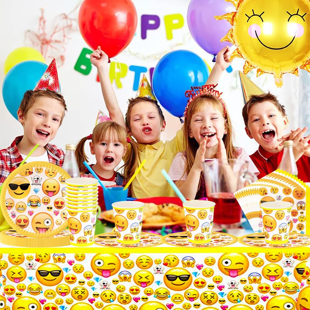 Divertente Set di Stoviglie per Feste,viso sorridente Set di decorazione di festa,Set di utensili di compleanno, set di piatti,tazze,fazzoletti,tovaglie,Per feste,matrimoni (61 PCS, 20 persone)