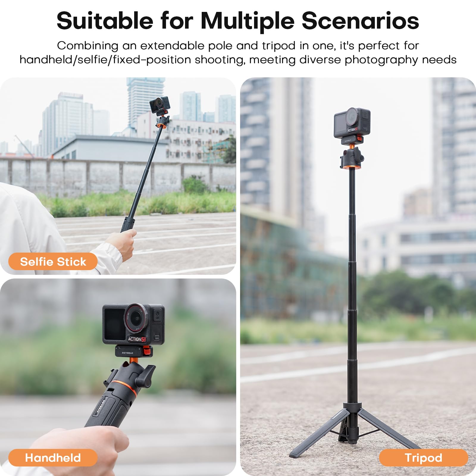 REYGEAK Trépied d'extension magnétique pour DJI Osmo 360 Action 5 Pro/4/3, 55 cm, réglable, avec Sabot Froid et Adaptateur de Changement Rapide pour Accessoires d'action DJI Osmo