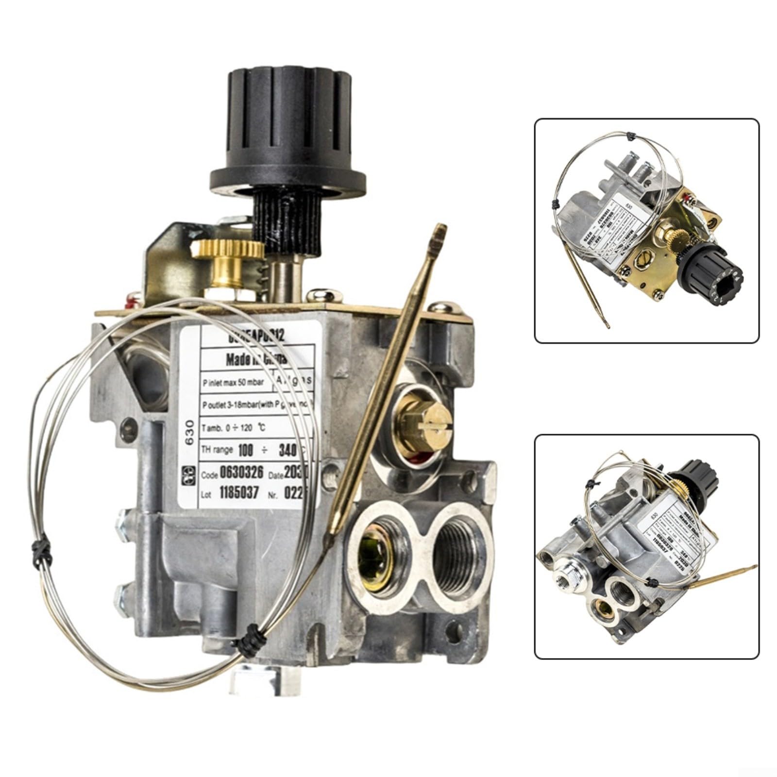 FUBESK Válvula de control de temperatura de gas modelo 630, sonda de acero inoxidable, rango de 100-340 °C, para horno de vapor y parrilla de la serie ALPHA/BIFRONTE/GAMMA/OMEGA, entrada roscada G3/8