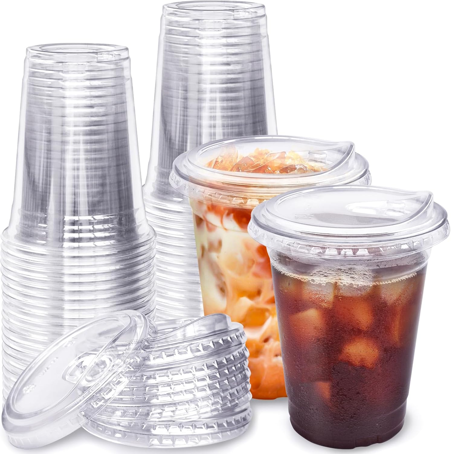 16 Oz Plastic Clear Cups with Strawless-Sip-Lids,25 Sets Plastic Cups with Sip Through Lids,Disposable Iced Coffee Cups for Milkshake,Smoothie,Cold Drinks