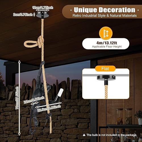 Miniatura 6 de DENESTUS - Lámpara colgante de resina vintage con cuerda de cáñamo, diseño retro industrial E27, lámpara colgante de techo para comedor, sala de